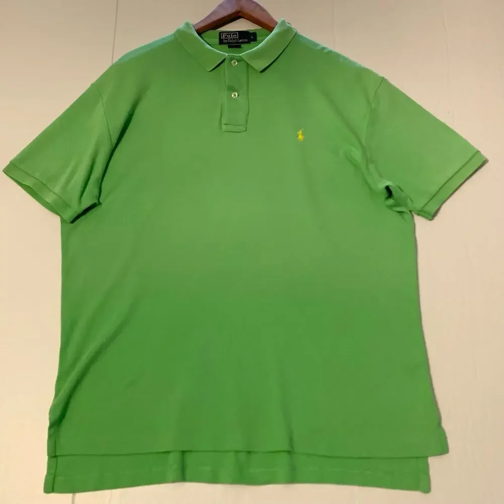 POLO BY RALPH LAUREN Men’s Green 2 Button Classic Fit Solid Cotton Polo Shirt Lg